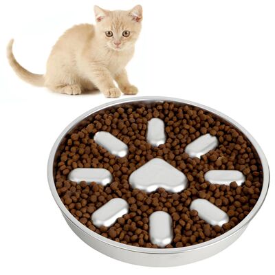 Anti Vomiting Slow Feeder Cat Bowl Stainless Steel Pet Slow