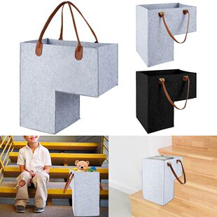 Leather Large Stair with Shape Felt Basket Handles