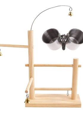 Bird Playground Wooden Perch Stand with Cups Portable