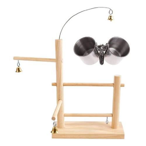 Bird Playground Wooden Perch Stand with Cups Portable