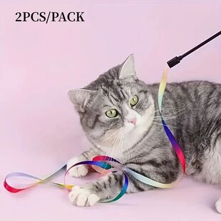 2pcs Interactive Cat Toys Teasing Catd Stick Funny Rainbow