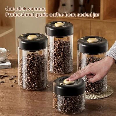 1Pc Transparent Glass Coffee Beans Storage Jar Vacuum