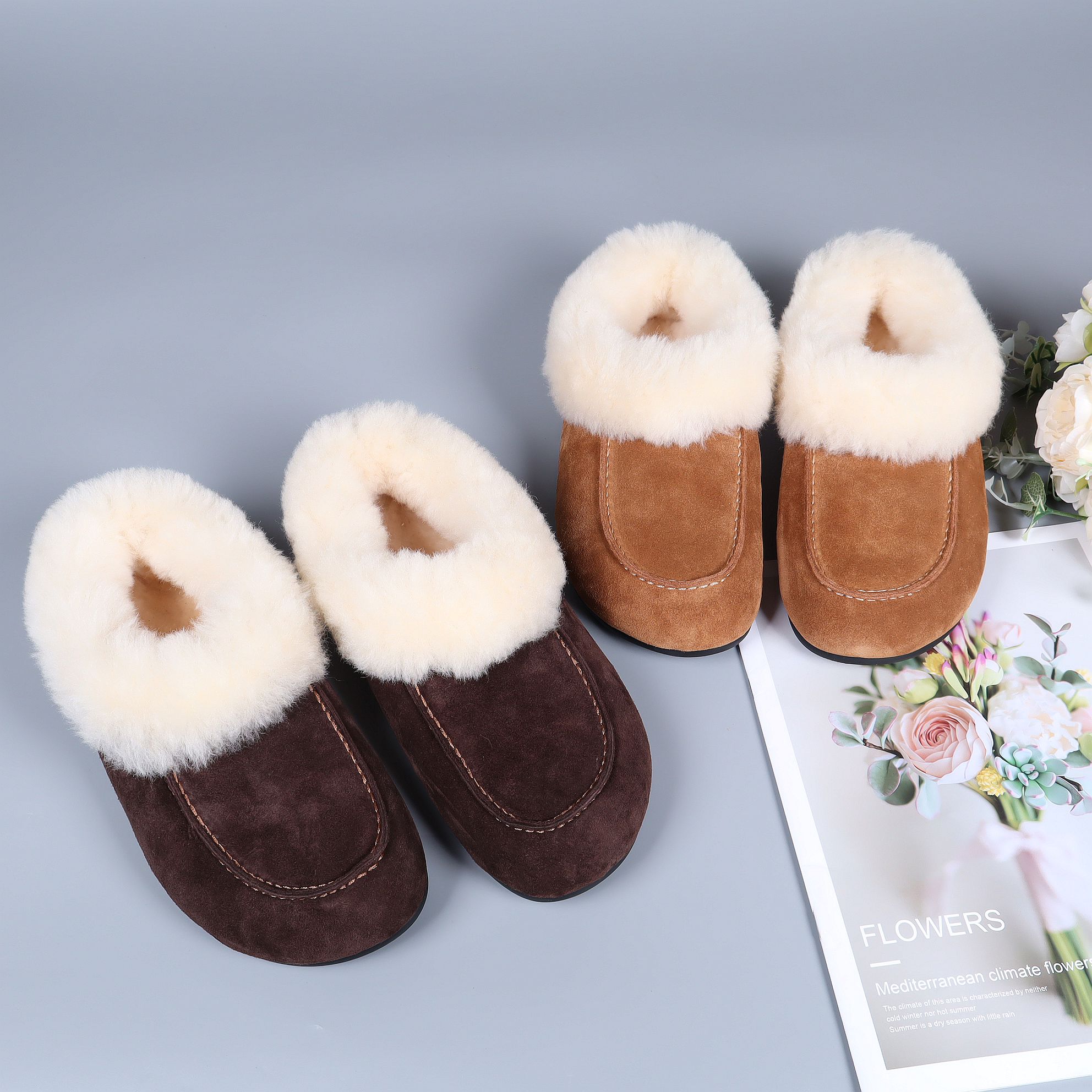 羊皮毛一体女鞋反绒皮棉鞋女冬季