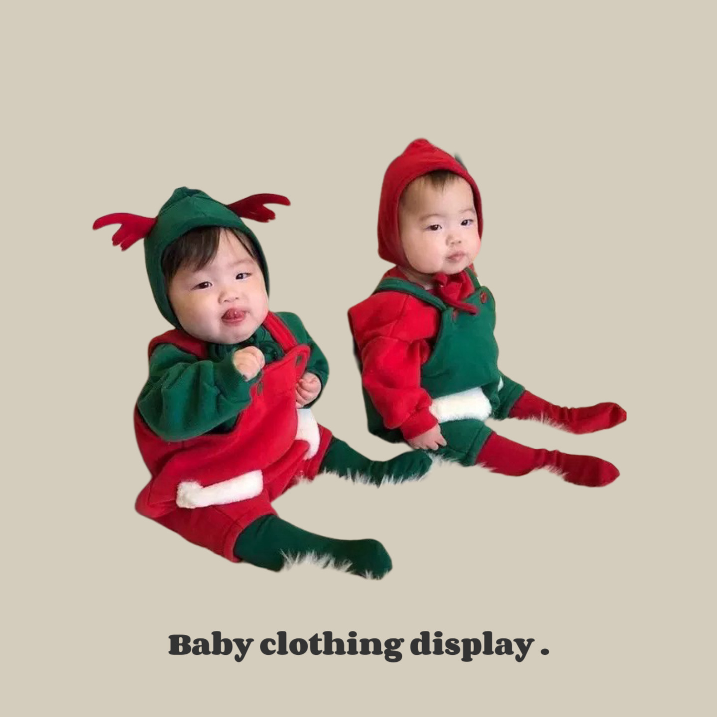 婴童长袖红绿圣诞节背带裤爬服