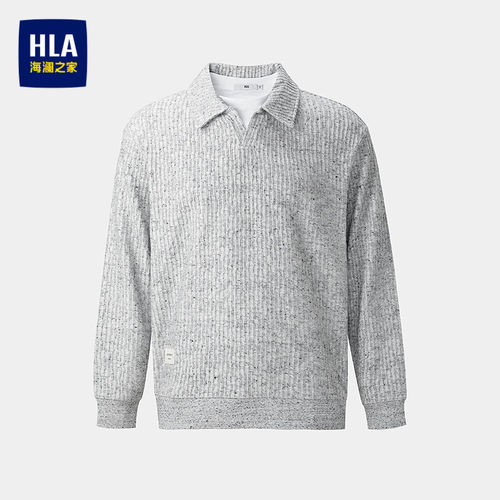 HLA/海澜之家黑点纱卫衣2026秋季新款翻领假两件柔软舒适套头衫男