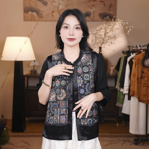 【彩云锦绣】新中式国风重工刺绣双面穿百搭显瘦女士马甲（AB077