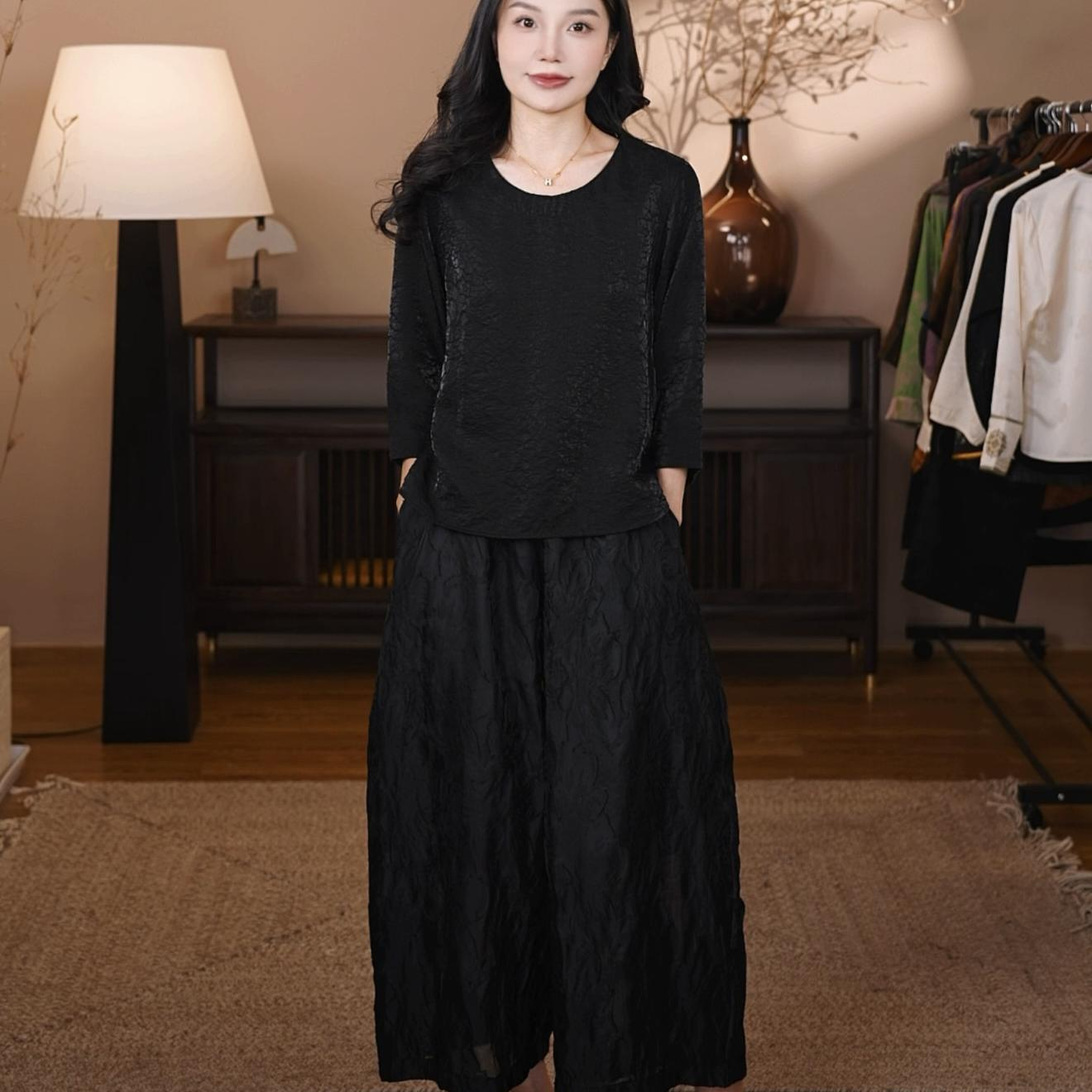【花苞裤】新中式立体浮雕设计女士花苞裤（AB079）
