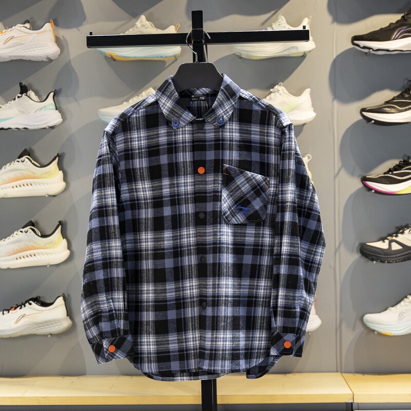 李宁格子休闲衬衫男童2026春季新款宽松舒适时尚运动外套YSHW001