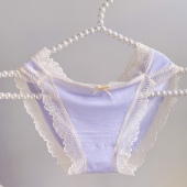 日系新款 马卡龙色高开叉莫代尔面料舒适柔软蕾丝花边少女性感内裤