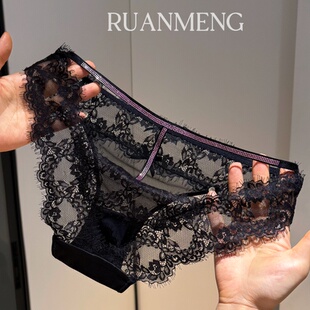 魅惑粉钻~闪闪性感后面镂空高级蕾丝蝴蝶结内裤女网纱纯欲风诱惑