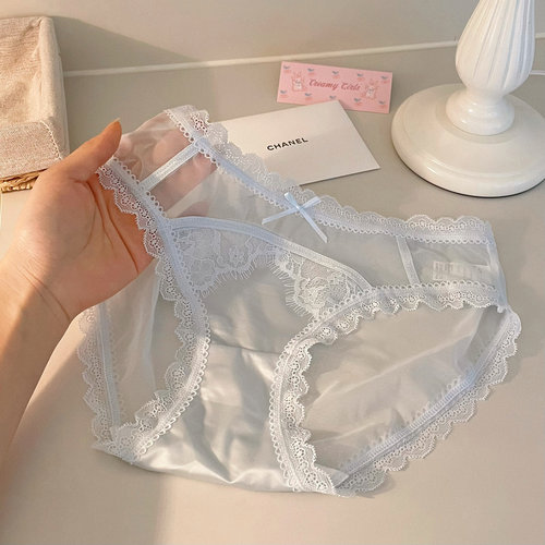 白月光法式高级纯欲轻奢蕾丝女生内裤无痕透气舒适缎面内裆纯棉
