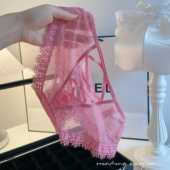 新款 辣妹背后交叉绑带诱惑性感网纱内裤 女士蕾丝花边纯欲蜜桃粉
