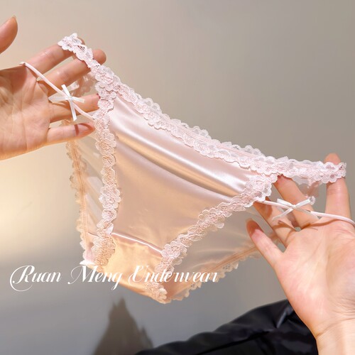繁花若梦～樱花粉蝴蝶结缎面贴肤纯欲性感蕾丝薄款透气内裤女低腰