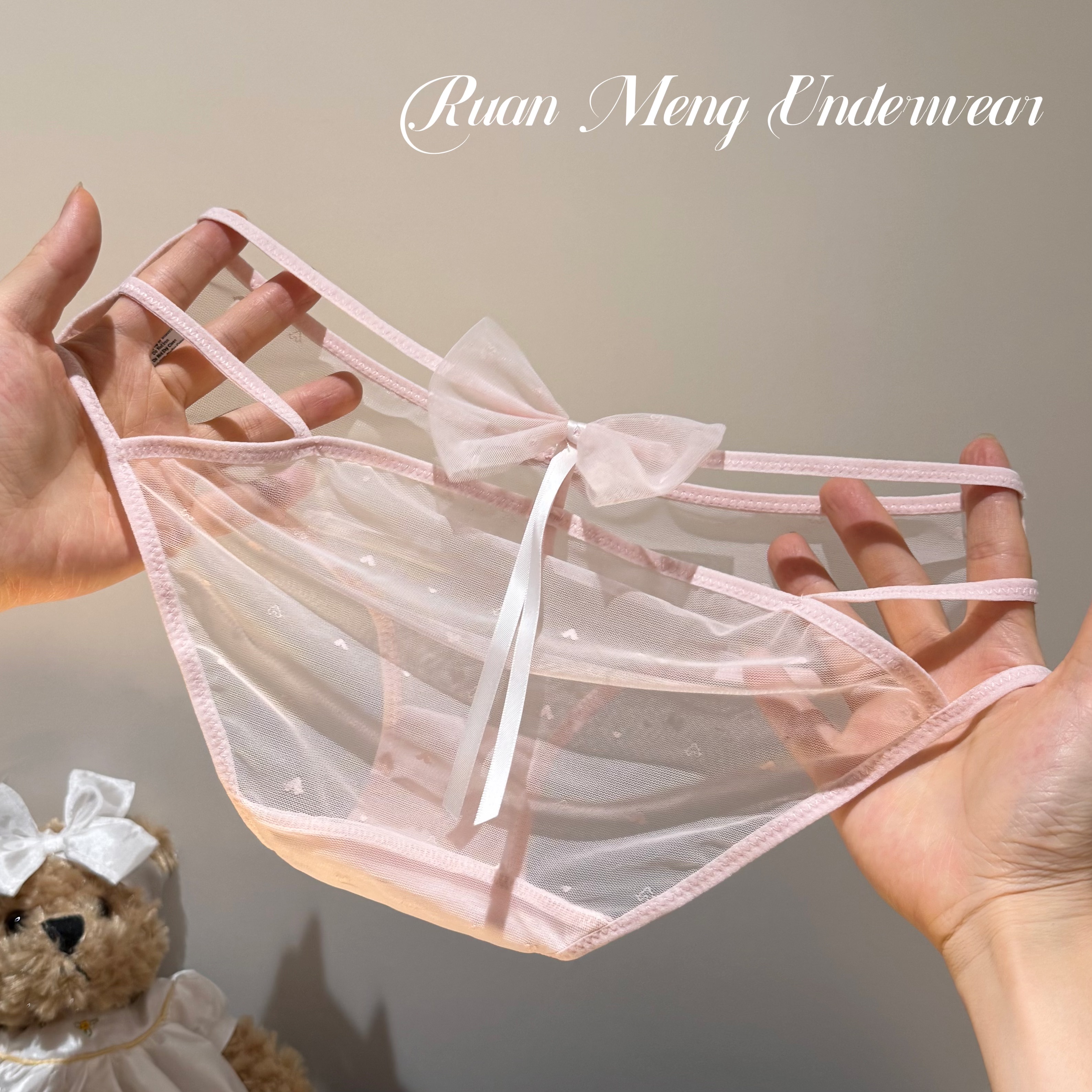 丝带梦境～甜美可爱法式网纱蝴蝶结性感内裤女纯欲风女士低腰镂空