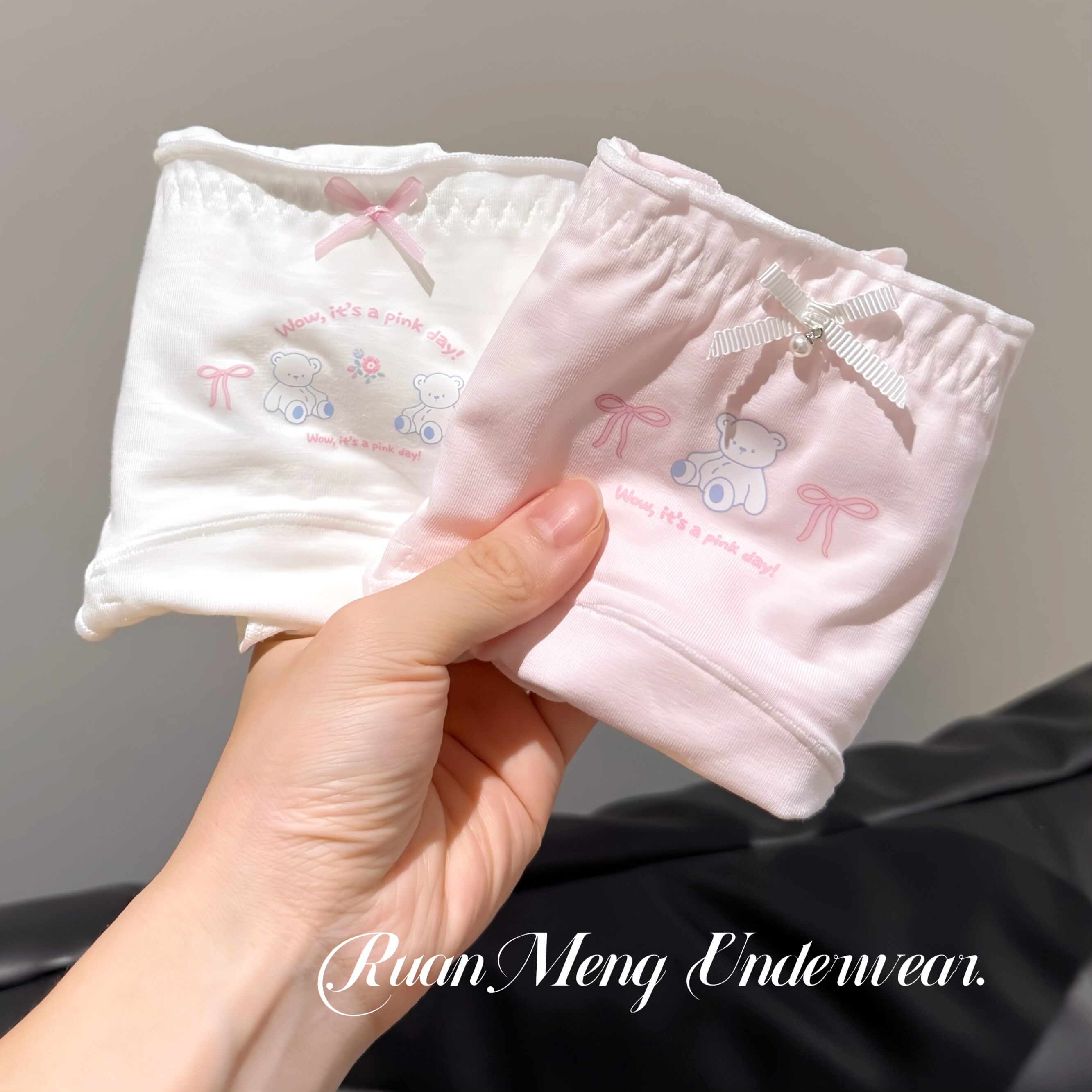 蝴蝶结小熊～10A抑菌加长裆全棉可爱少女生纯棉内裤小熊碎花甜美