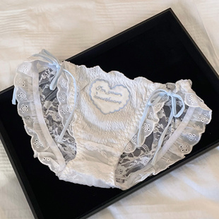软绒爱心～日系少女心动蕾丝大花边两边系带可解开性感女仆内裤