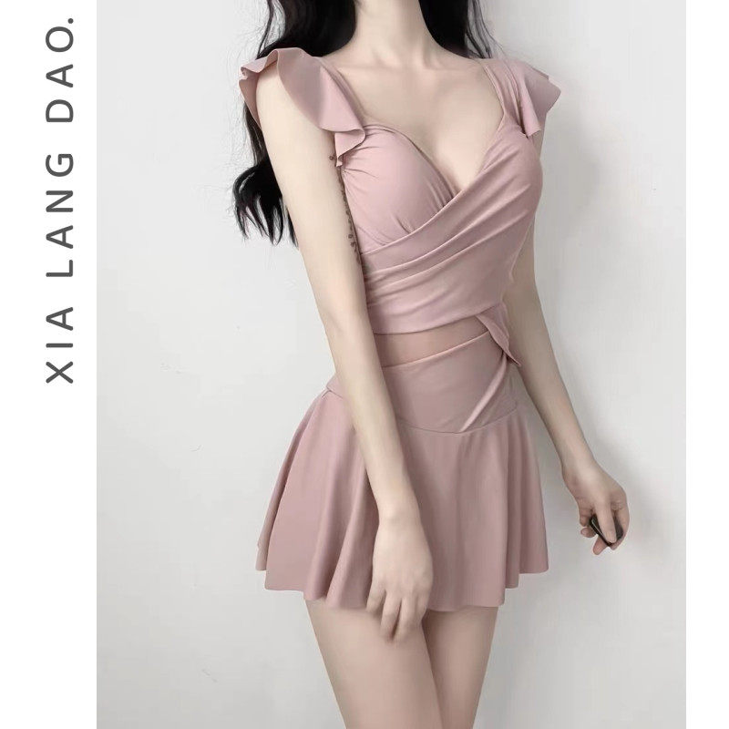 2023夏新款泳衣女连体裙式钢托