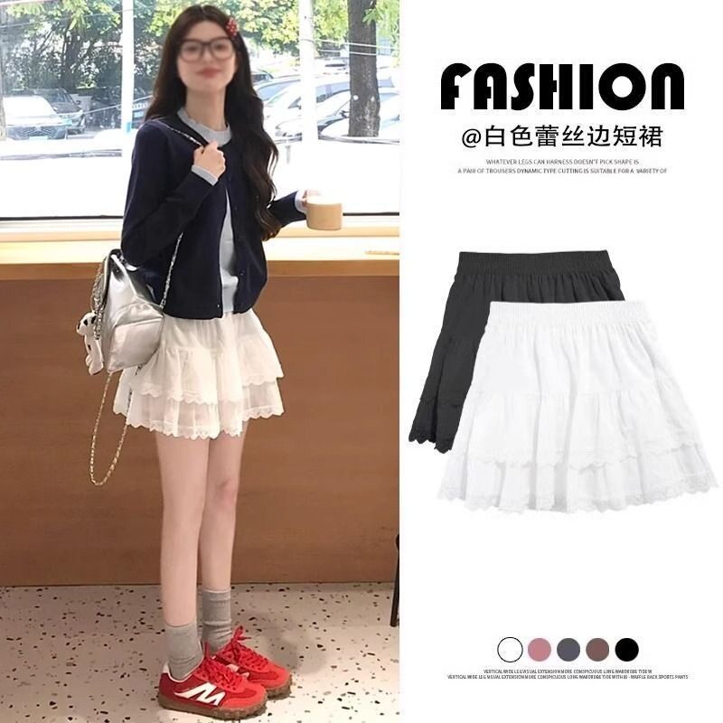 白色夏季半身裙女显瘦爆款短裙高腰a字防走光芭蕾风蓬蓬蛋糕裙子