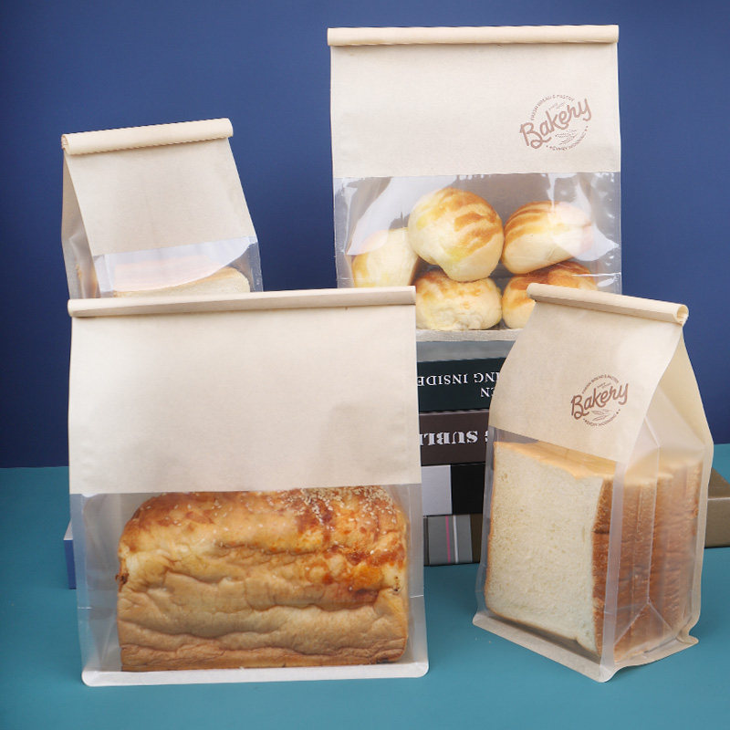 吐司面包450g克包装袋麻薯牛角包铁丝卷边自封切片面包牛皮纸袋子