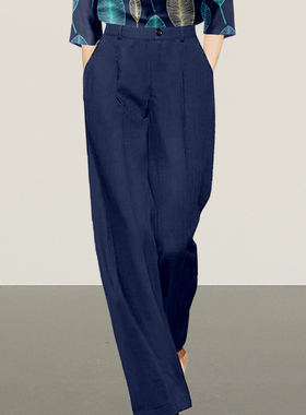 秀场款！数量不多！欧版西装阔腿裤女高腰气质夏季职业高定蓝西裤