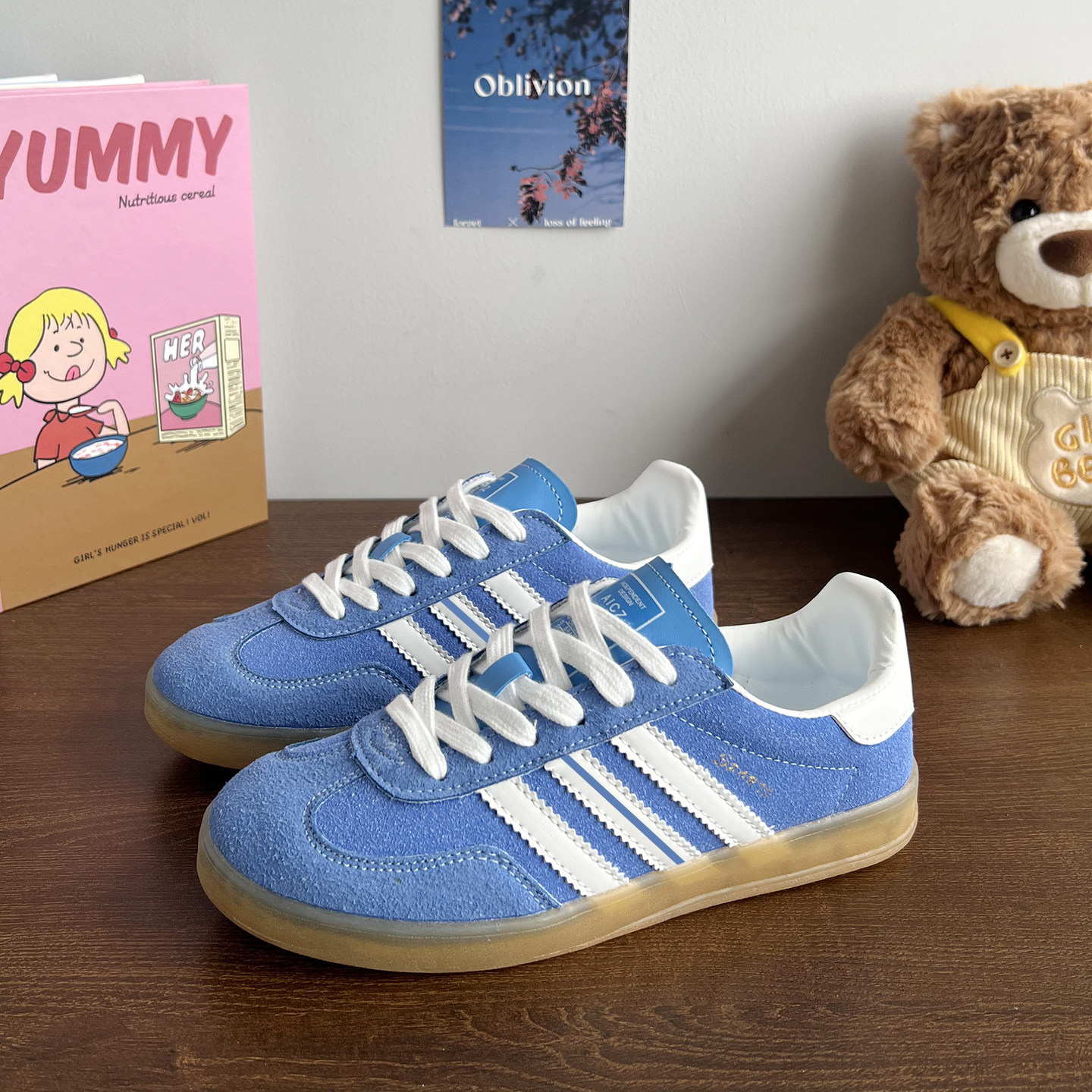 冬天鞋子男鞋新款蓝色德训鞋男款 百搭复古板鞋情侣休闲运动鞋女