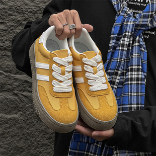 黄色鞋子男鞋增高板鞋美式高街 夏季新款德训鞋男款休闲运动鞋潮