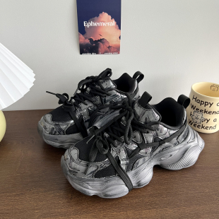 增高老爹鞋男士情侣厚底冬季新款 黑色鞋子男鞋高级运动休闲鞋女