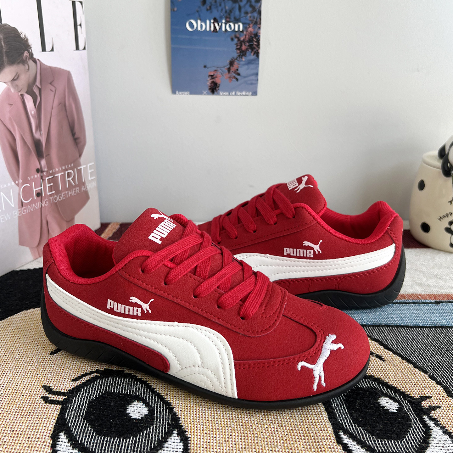 红色鞋子男鞋冬季流行板鞋男士 新款百搭情侣休闲鞋运动德训鞋女