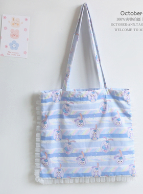 可爱纯棉布包大容量单肩挎包敞口LO包搭配洛丽塔裙日系女