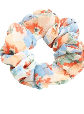 雪纺肥肠发圈油画风碎花发绳法式少女甜美百搭清新大肠圈橘蓝绿色