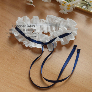 藏蓝色系带款式女仆颈带项圈白色褶边项链choker脖子装饰品日韩风