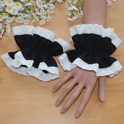 黑底白花边蕾丝花边手袖有弹性