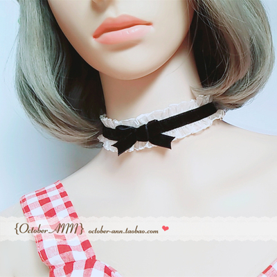 原创系带蕾丝锁骨链脖饰品女