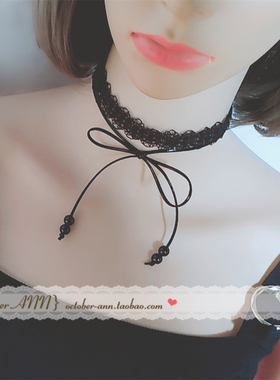 宽1.8CMchoker蕾丝绑带项圈黑色蝴蝶结吊坠时尚百搭脖饰原创设计