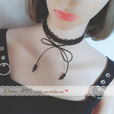 宽1.8CMchoker蕾丝绑带项圈黑色蝴蝶结吊坠时尚百搭脖饰原创设计