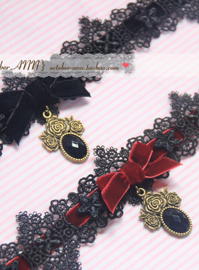 复古黑色蕾丝吊坠洛丽塔洋装项链