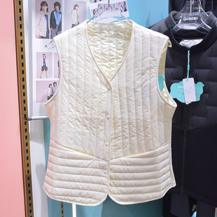 元陌7382元气竖条纹V领羊毛马甲女秋冬锁温保暖蓄热背心外穿内搭