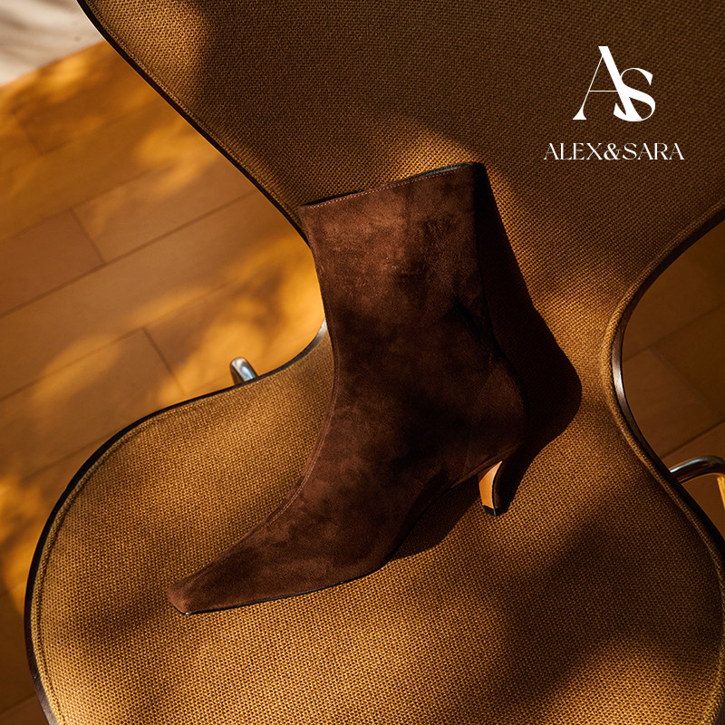 ALEXSARA+方头+麂皮+无内里+短靴