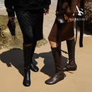 ALEXSARA 2025早秋新款 圆头平底内增高弹力真丝瘦瘦靴羊皮长筒靴