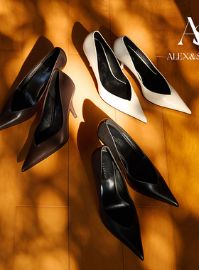 ALEXSARA原创设计 2026早春新款 尖头V口细跟胎牛皮素面高跟单鞋