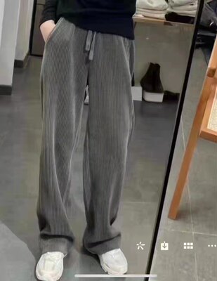 Gms歌玛索1313正品早春新款粗条纹阔腿裤女高腰宽松垂感拖地长裤 衣阁专柜正品女装 淘优券