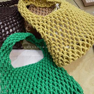 韩国简约镂空编织手拎包棉绳女包 好看还贼结实 别错过 真