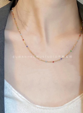 彩色水晶合金颈链撞色