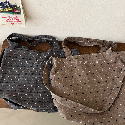 日系复古亚麻提花手提单肩斜挎包