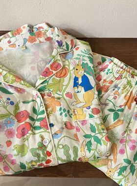 钻进童话花园~天竹纤维双层纱布绿叶小动物长袖睡衣家居服套装