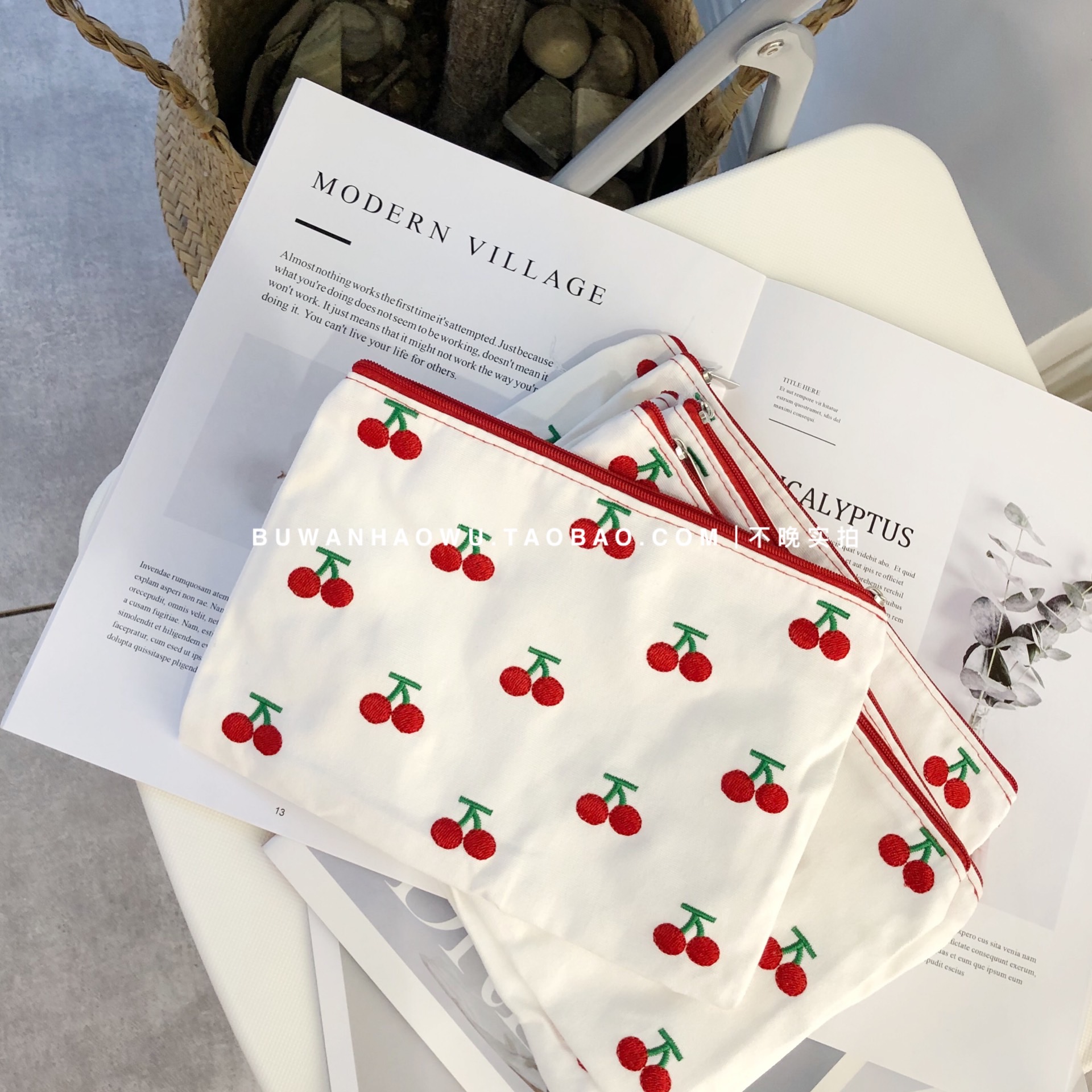 ins风好物可爱樱桃帆布化妆包