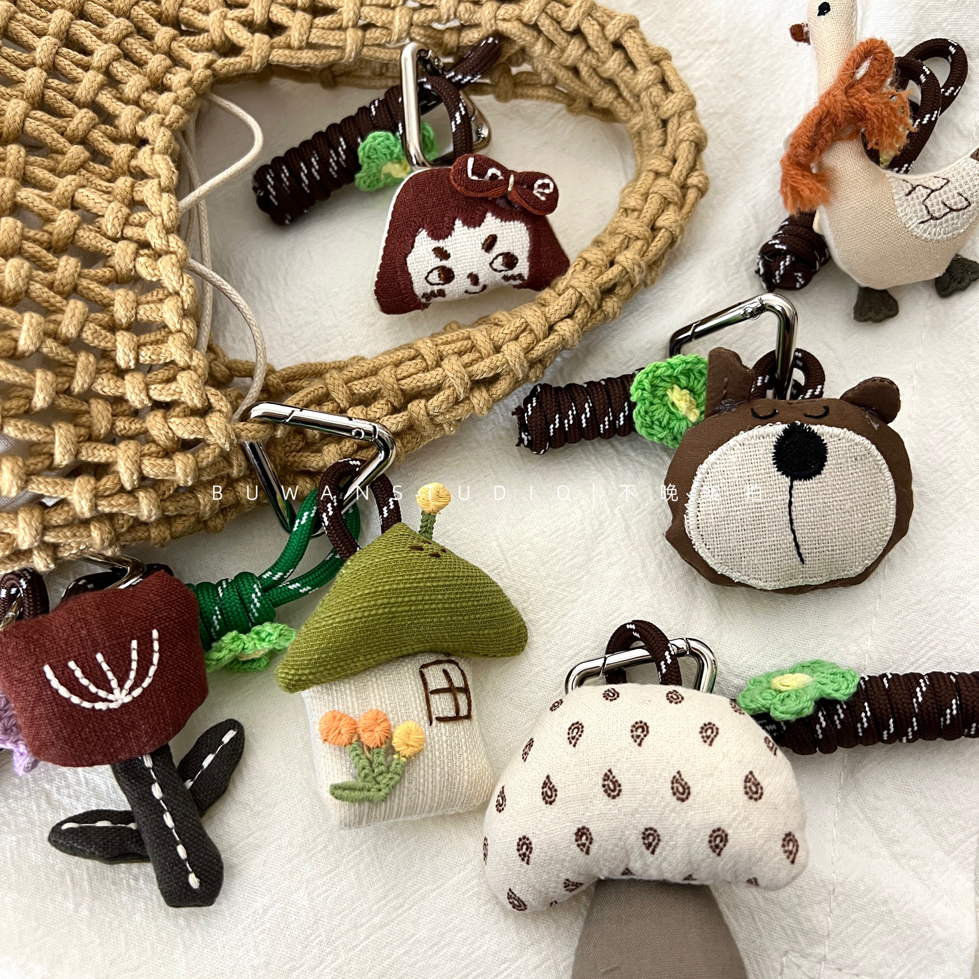 可爱森系手工蘑菇小花钥匙扣包挂