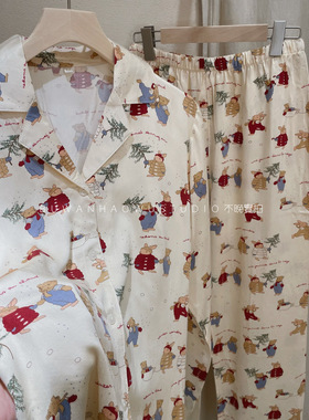 被追着问|舒服的外贸良心圣诞卡通人棉贡缎绵绸睡衣家居服套装