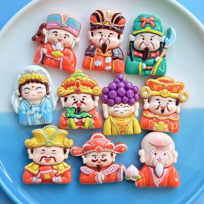 大号新年财神爷树脂配件奶油胶diy发饰手机壳冰箱贴吊坠装饰材料