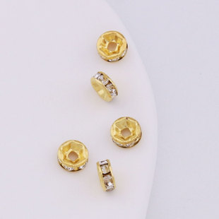 金银色串珠水钻间隔珠2*6mm圆形镶钻隔珠片diy手串饰品配件